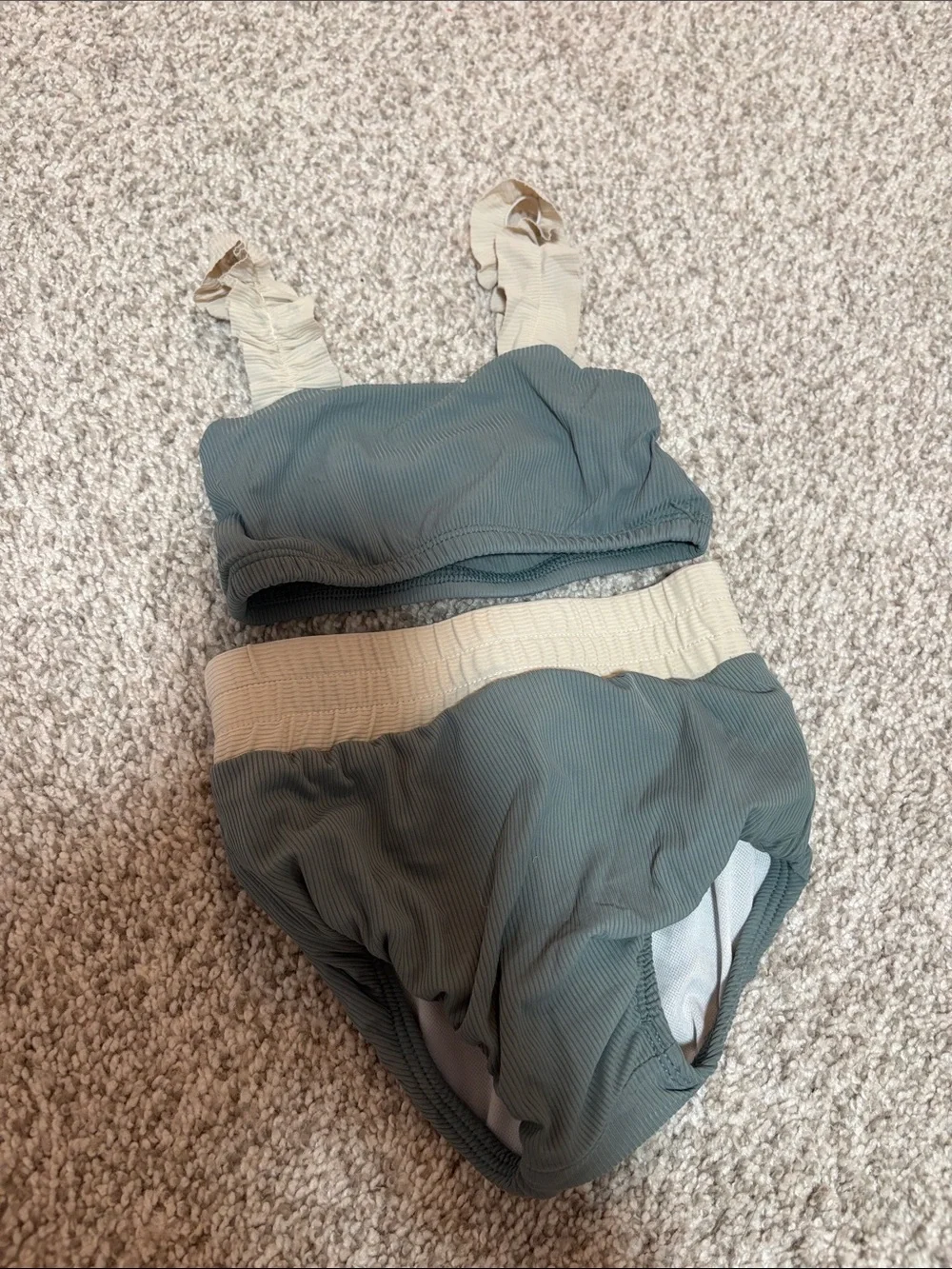 Ribbed Two-Piece Kids Bikini in Sage Green with Cream Accents